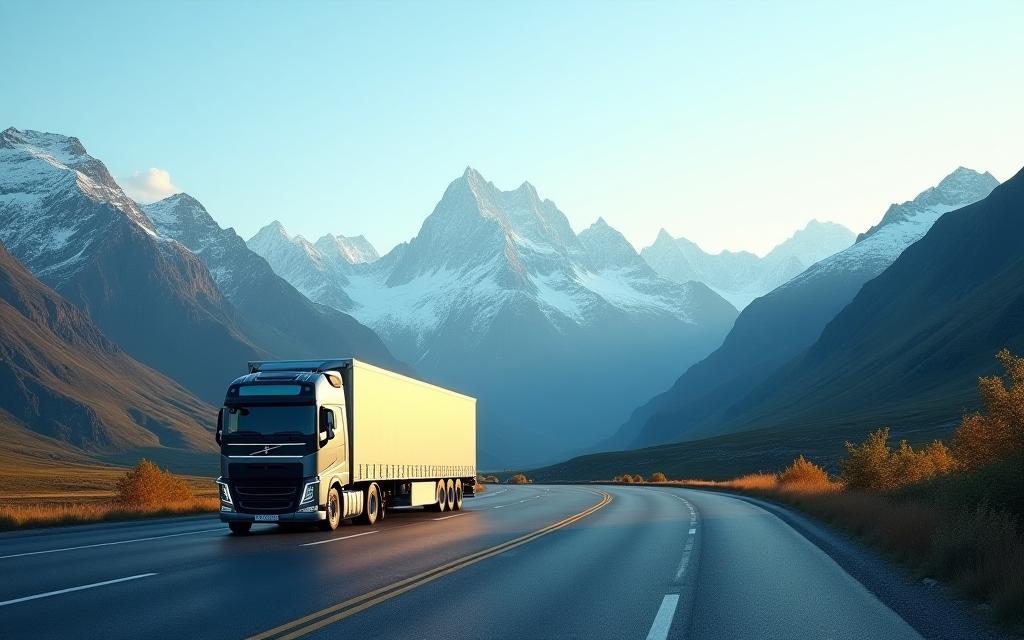 Large truck driving through the Alps, symbolizing logistics routes